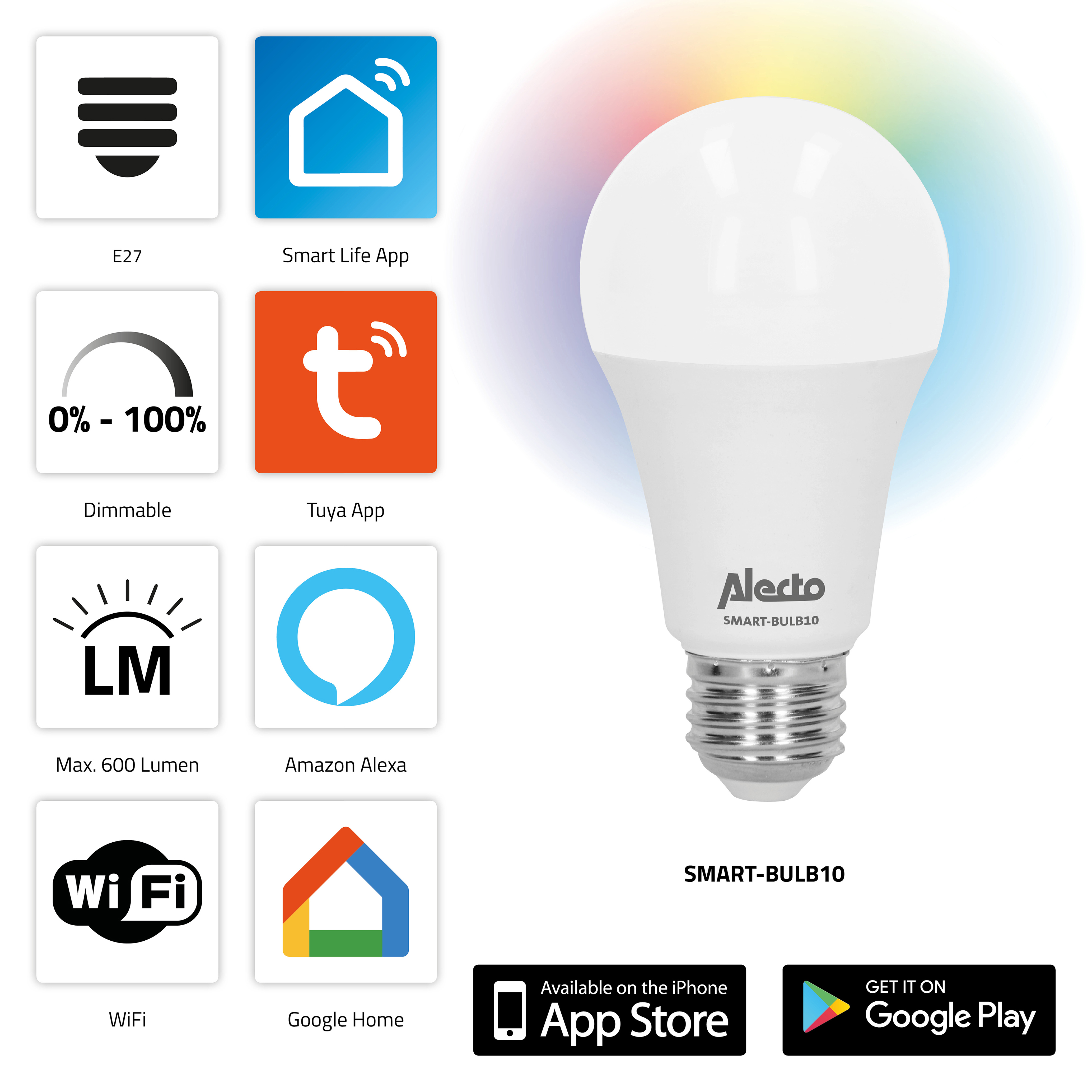 Alecto Slimme LED-kleurenlamp met Wi-Fi 4-pack - SMART-BULB10 4